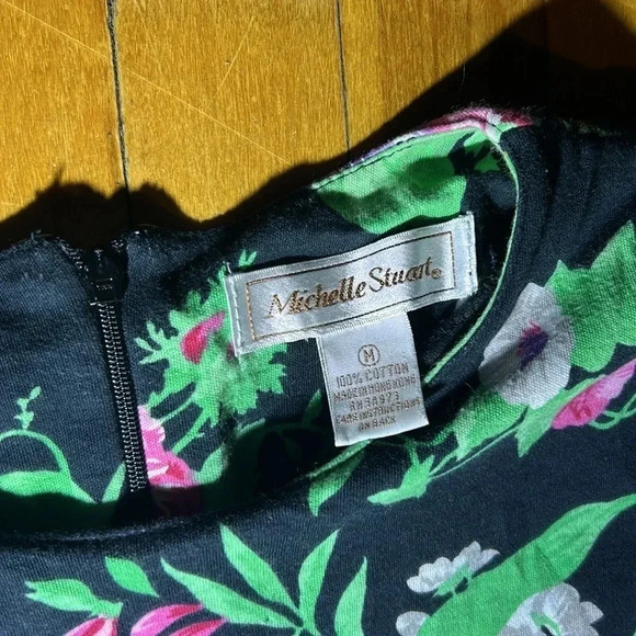 Vintage Michelle Stuart dark floral maxi cotton dress with shoulderpads - Picture 4 of 6